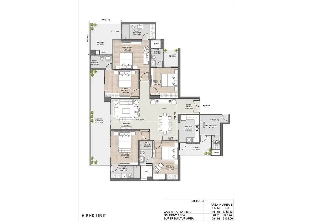 5 BHK apartment floor plan